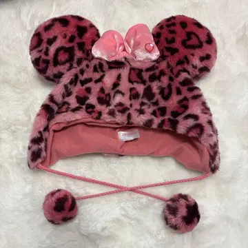 도쿄 디즈니 리조트 구 레오파드 무늬 미니 모자 미니 복슬복슬