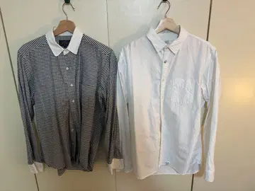 화이트 셔츠와 체크 무늬 셔츠 세트