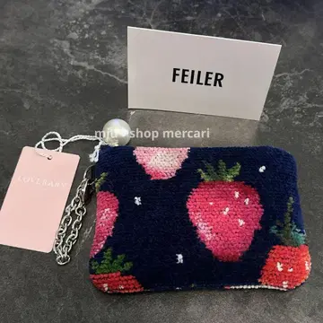 FEILER 페이러 스트로베리 도트 키&카드 파우치 네이비