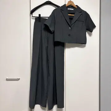 셋업 하이웨스트 자켓 그레이 오피스 캐주얼 반팔