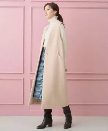 아나이 ANAYI 알파카 헤링본 롱베스트 34 코트 캐시미어