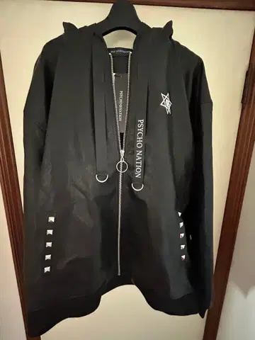 PSYCHO NATION 토끼 귀 PU 후드 블루종 블랙