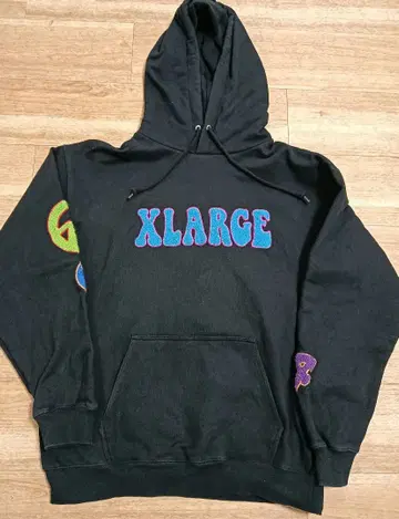 X-LARGE 블랙 후드티 L 꽃무늬 자수