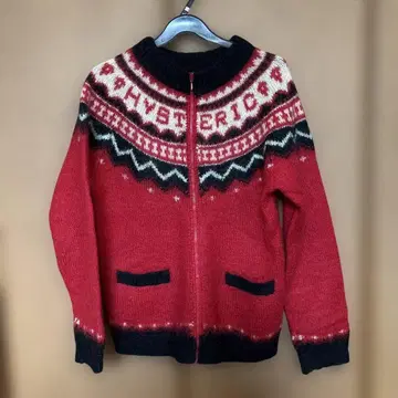 HYSTERIC 빨간색 니트 집업 긴팔