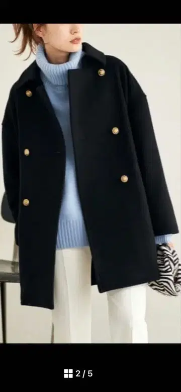 FRAMeWORK Super 100 더블 크로스 P 코트 38 네이비