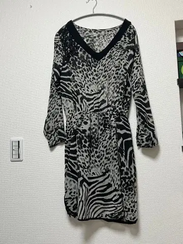 레오파드 무늬 제브라 무늬 튜닉 칠부 소매