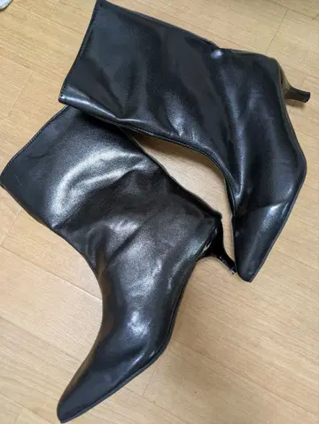 와이드 샤프트 미들 부츠 38 블랙 인조 가죽