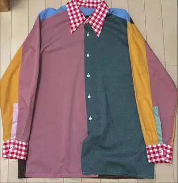 구제 멀티 컬러 리메이크 셔츠 패치워크