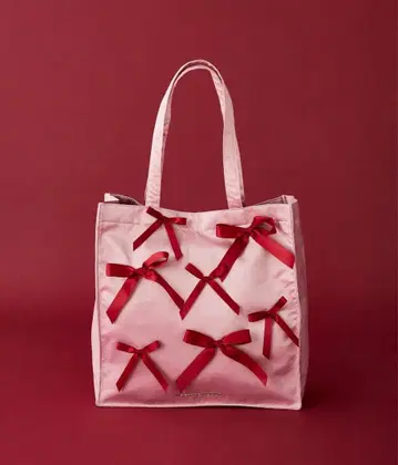 메종 드 플뢰르 리본 새틴 스퀘어 토트백 (핑크)
