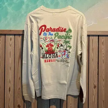 Hula Lani 자수가 고급스러운 하와이안 롱 T셔츠 하와이 맵 베이지