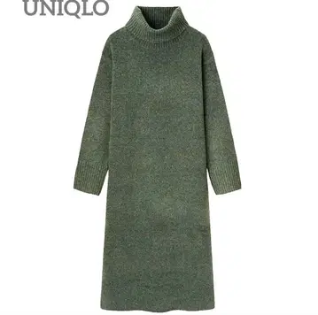 [ 새상품 ] UNIQLO 수플레얀 원피스 M 다크 그린 택 포함