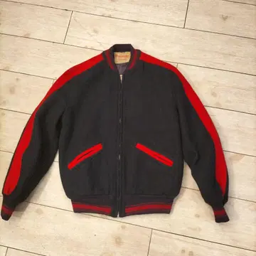 40s 빈티지 바시티 자켓 새상품급 블랙 x 빨간색 S 50s 60s