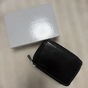 블랙 가죽 이단 접이식 지퍼식 지갑