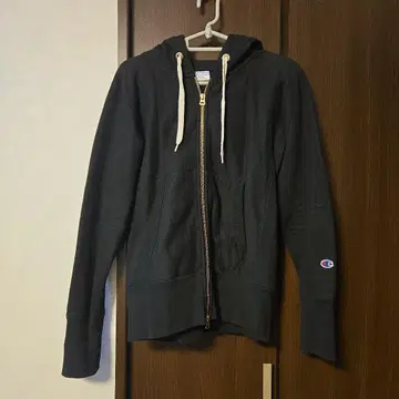 Champion 블랙 속기모 풀 집업 후드티 S