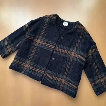 새상품급 모리스 앤 선즈 체크 울 노카라 자켓 아일랜드제