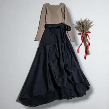 고품질 스타일링 원피스 리브 니트 도킹 이소재 플레어 랩