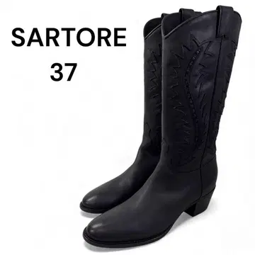 새상품급 사토레 37 24 웨스턴 부츠 가죽 천연 가죽 블랙