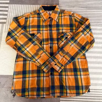 SAMURAI 플란넬 긴팔 셔츠 오렌지 체크