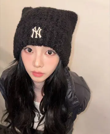 MLB Korea 고양이 귀 니트 모자 블랙 한국 한정판