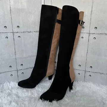[컨디션 최상] 다이애나 스웨이드 롱 부츠 바이컬러 블랙/베이지 22.5