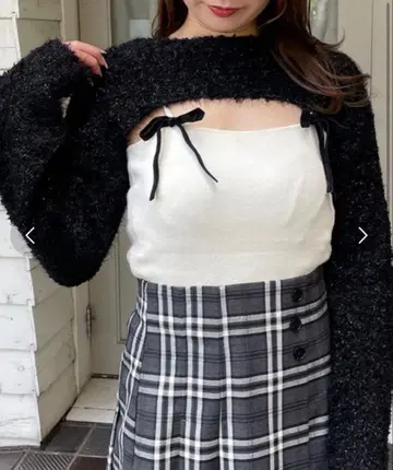 NOMAE 리본얀 숏 니트 레이어드