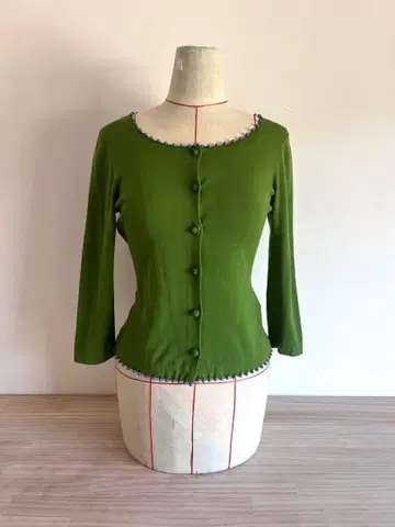 시빌라/가디건/상의/티셔츠/그린/M/7부 소매/코튼 x 화학 섬유