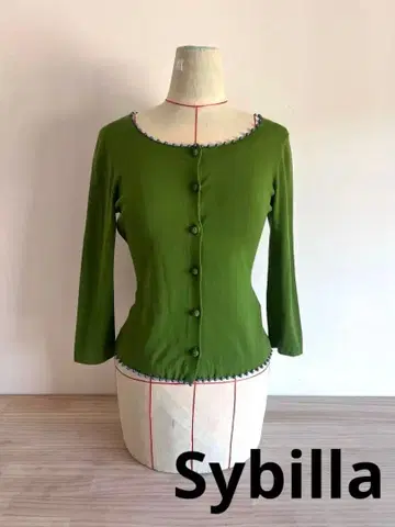 시빌라/가디건/상의/티셔츠/그린/M/7부 소매/코튼 x 화학 섬유