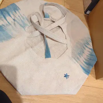 하레쿠라니 린넨 토트백 베이지와 파랑 그라데이션