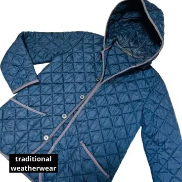 트래디셔널 웨더웨어 네이비 퀼팅 자켓 후드 부착