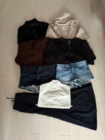 코트, 크롭 기장 의류, 데님 숏팬츠, 탈부착 카라, 머메이드 스커트