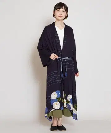 와모노야 카야 겨울 모란 기모노 겉옷 네이비