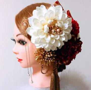 일본 의류 머리 장식 빨간색 화이트 금