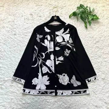 최근 모델 레오나르 가디건 칸칸 꽃무늬 트리밍 블랙 XL 사이즈