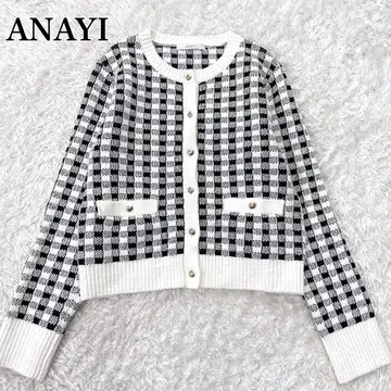 새상품급 ANAYI 아나이 2024 깅엄 부클레 가디건 골드 버튼