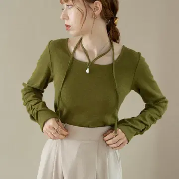 hinari 멜란지 디자인 상의 그린