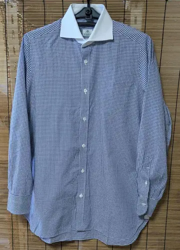 컨디션 최상 BORRELLI 남성용 체크 무늬 긴팔 와이셔츠