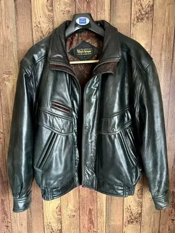 XL 80s 빈티지 봄버 자켓 양가죽 WindArmor 안감 올 패턴