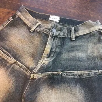 W.W.G 데미지 가공 그레이 데님 와이드 레그