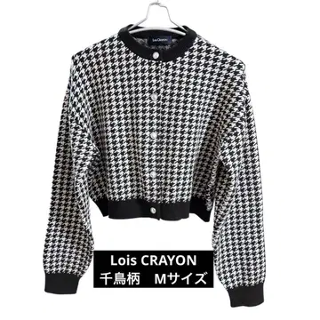 로이스크레용 Lois CRAYON 인기 하운드투스 체크 패턴 가디건 버튼