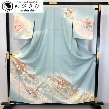 호몬기 아지랑이에 아름다운 꽃 무늬 옅은 스카이블루 금은채 K-4797