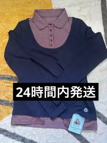 Coyseio 네이비 체크 긴팔 상의