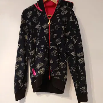 TOMMY 그래픽 프린트 후드티 M 블랙/핑크