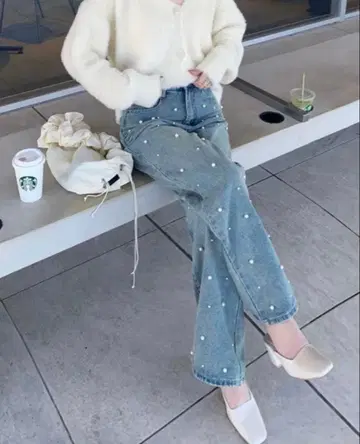 완판템 RiLi 펄 데님 팬츠 S 사이즈 미사용에 가까운 빅 사이즈