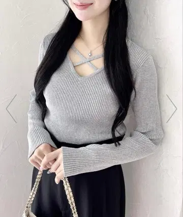 INGNI 크로스 초커 긴팔 니트