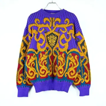 1980s FICCE 올 패턴 3D 디자인 니트 스웨터 비트 타케시 착용