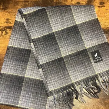 고급 호주산 알파카 100% 머플러 그레이 체크 새상품급