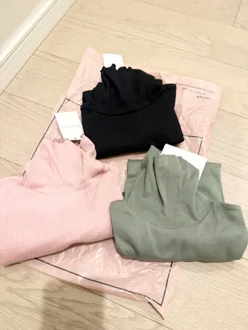 택 포함 미사용 새상품 하이넥 긴팔 핑크 블랙 그린 묶음 판매 M 사이즈