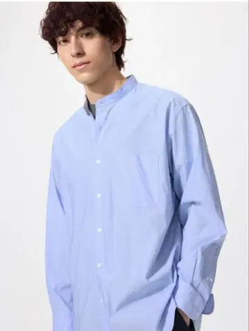 브로드 스탠드 카라 셔츠 블루 M 사이즈
