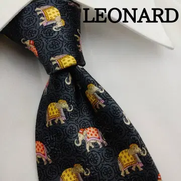레오나르도 고급 실크 넥타이 올 패턴 (코끼리) 다크 그레이