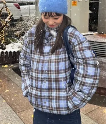 CIAOPANIC TYPY 차오패닉 다운 자켓 체크 무늬 스카이블루